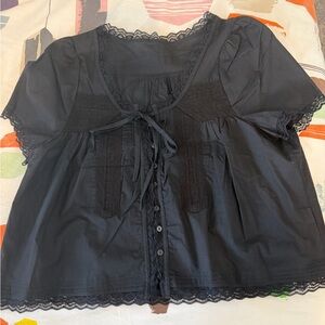 Elegant Black Lace Trim Blouse